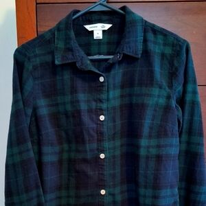 Old Navy Navy and Green Plaid Flannel Shirt, Size Medium